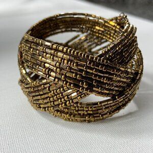 Chunky Gold Beaded Cuff Bracelet, Bohemian Vibe